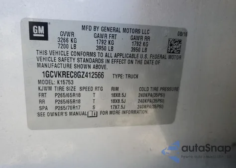 2016 Chevrolet Silverado K1500 Lt из США, поврежденный, VIN 1GCVKREC8GZ412566